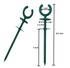 WIBBLESOX green hose guide stake inserted into soil to keep hoses organized around plants