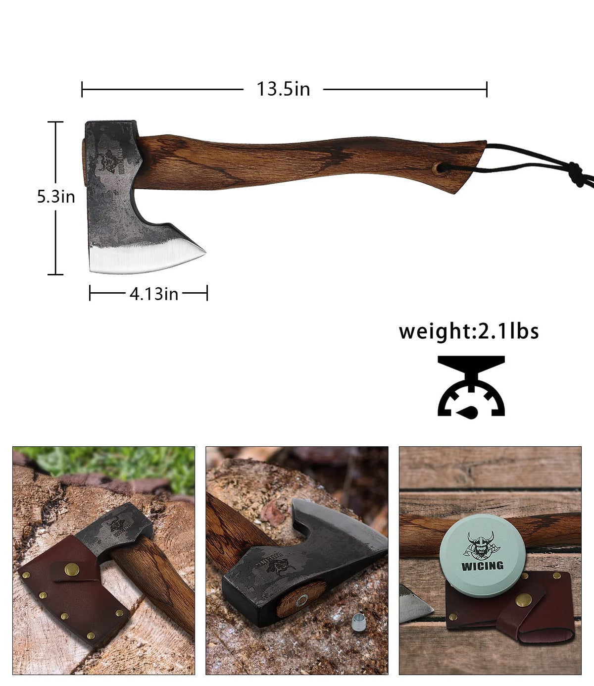 WICING hatchet handle close-up reveals smooth beech wood and firm grip