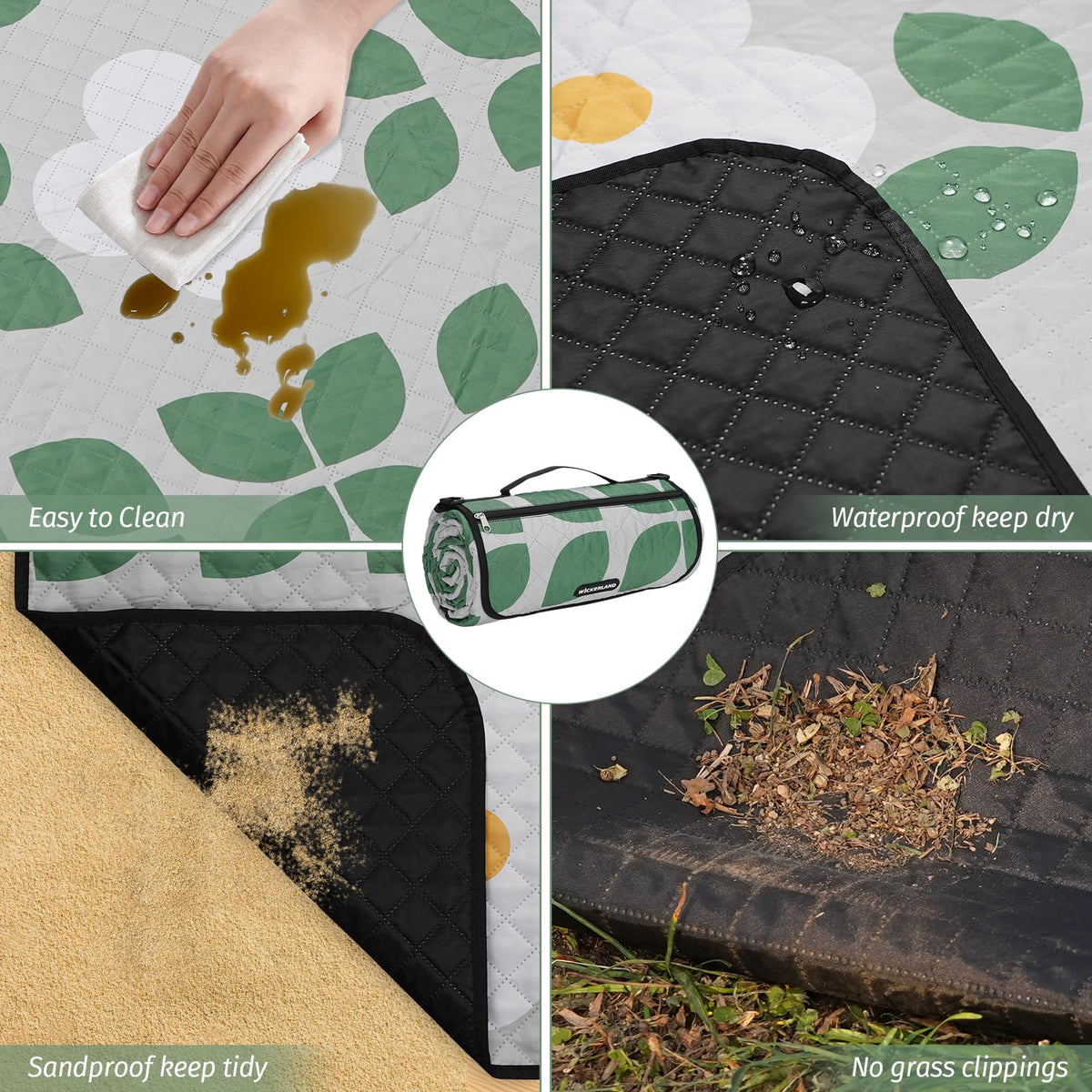WICKERLAND picnic blanket sandproof finish resists beach sand and dirt.
