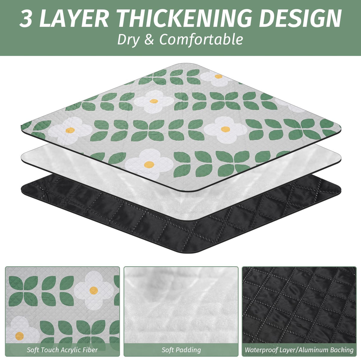 WICKERLAND picnic blanket with waterproof bottom keeps you dry on damp ground.