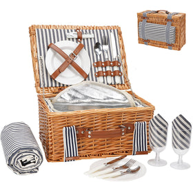 Wickeland wicker picnic basket for two with durable straps for a stylish outdoor outing.