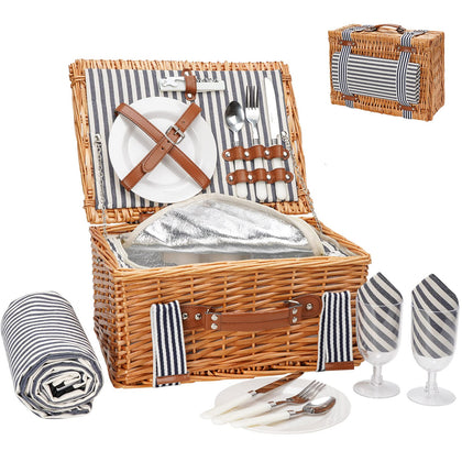 Wickeland wicker picnic basket for two with durable straps for a stylish outdoor outing.