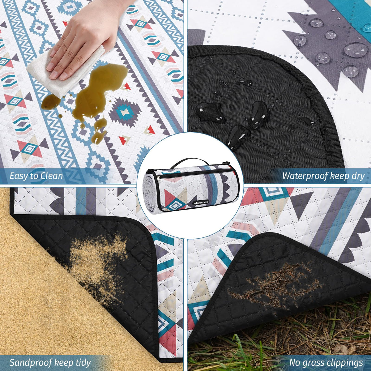 WICKERLAND picnic blanket soft-top offers comfortable seating on grass.