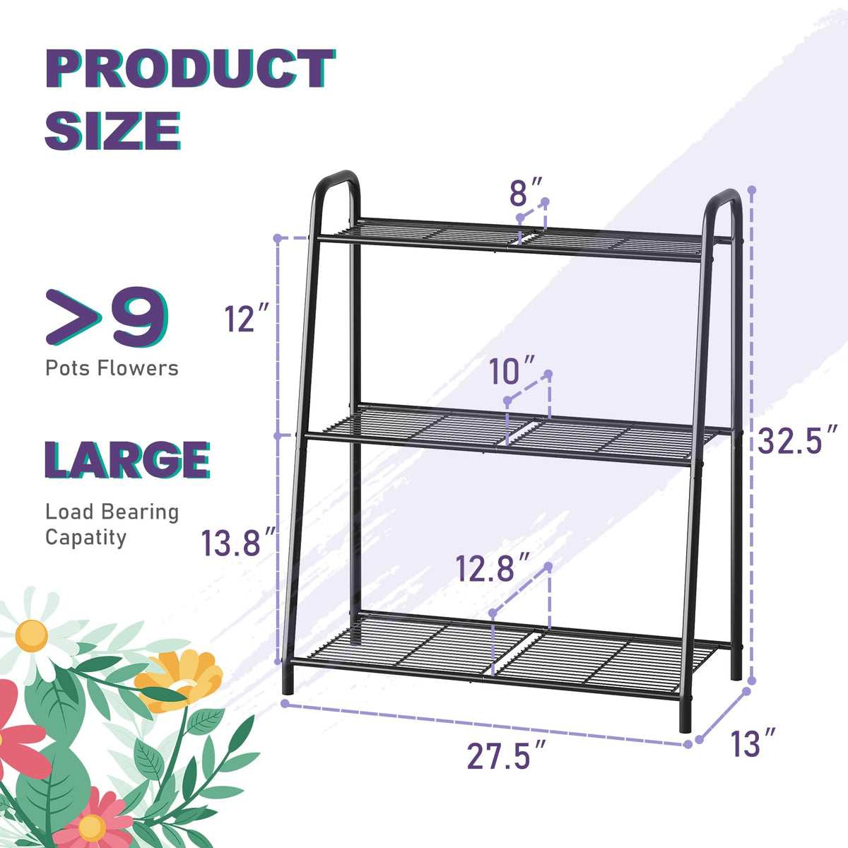 Wieghda 3-Tier Corner Plant Stand front view, organized pot display.