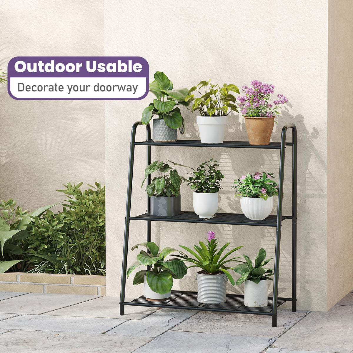 Wieghda 3-Tier Corner Plant Stand right-angle shot, versatile display.
