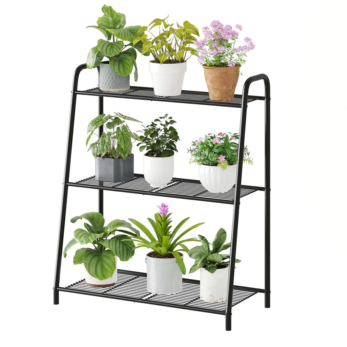 Wieghda 3-Tier Corner Plant Stand side view, space-saving indoor plant display.