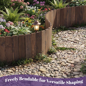 Wieghda garden edging showcases burnt finish for rustic outdoor appeal.