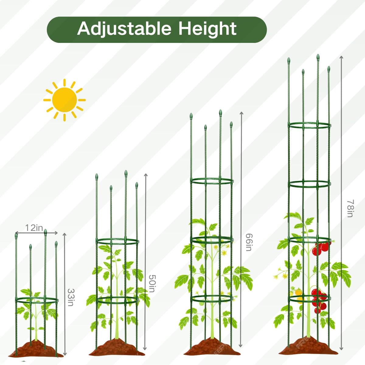 Wikdey garden stakes help organize space for vertical growth in gardens.