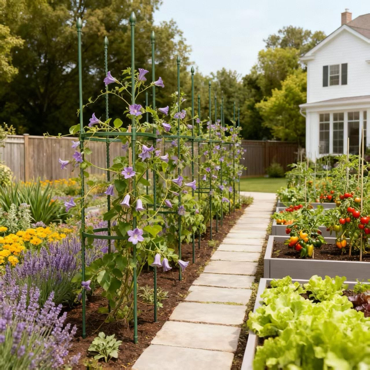 Wikdey rust-proof coating protects tomato cages from corrosion during seasons.