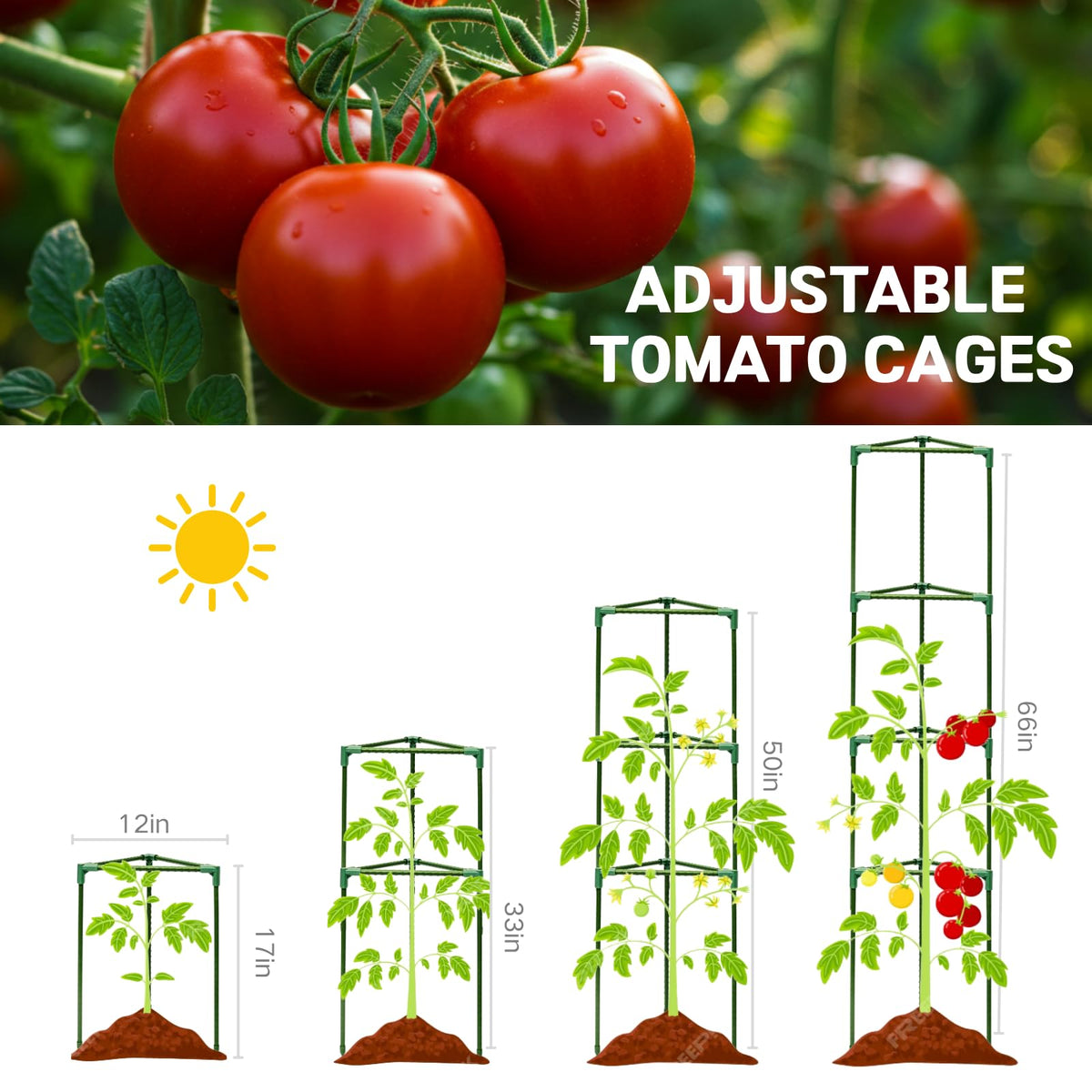 Wikdey tool-free setup makes tomato support quick and easy.