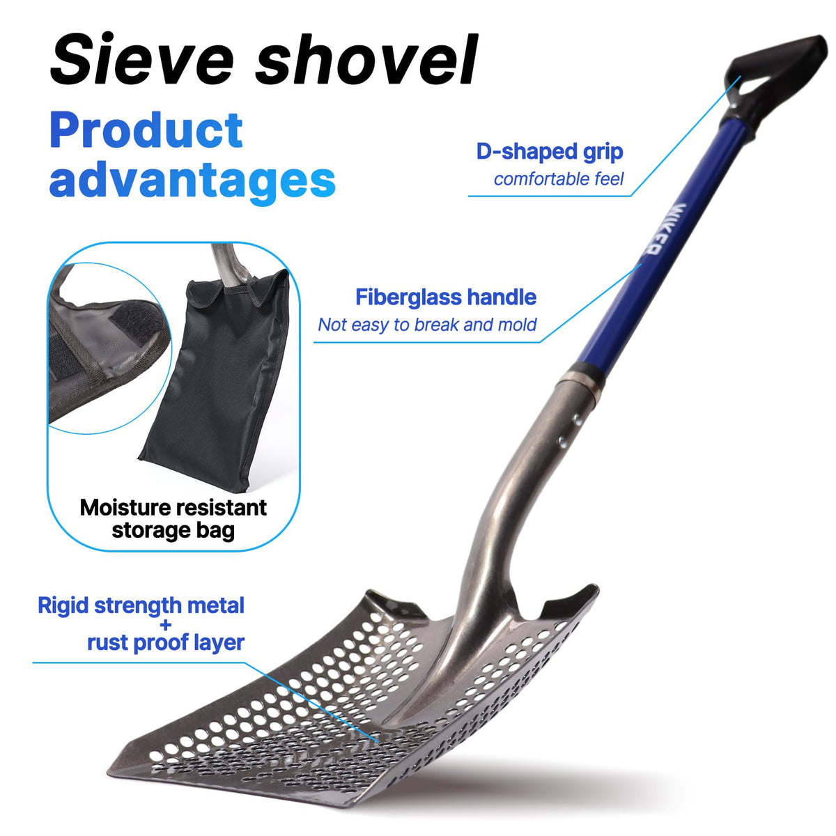 WIKER shovel for chicken coop cleaning with blue grip for waste separation