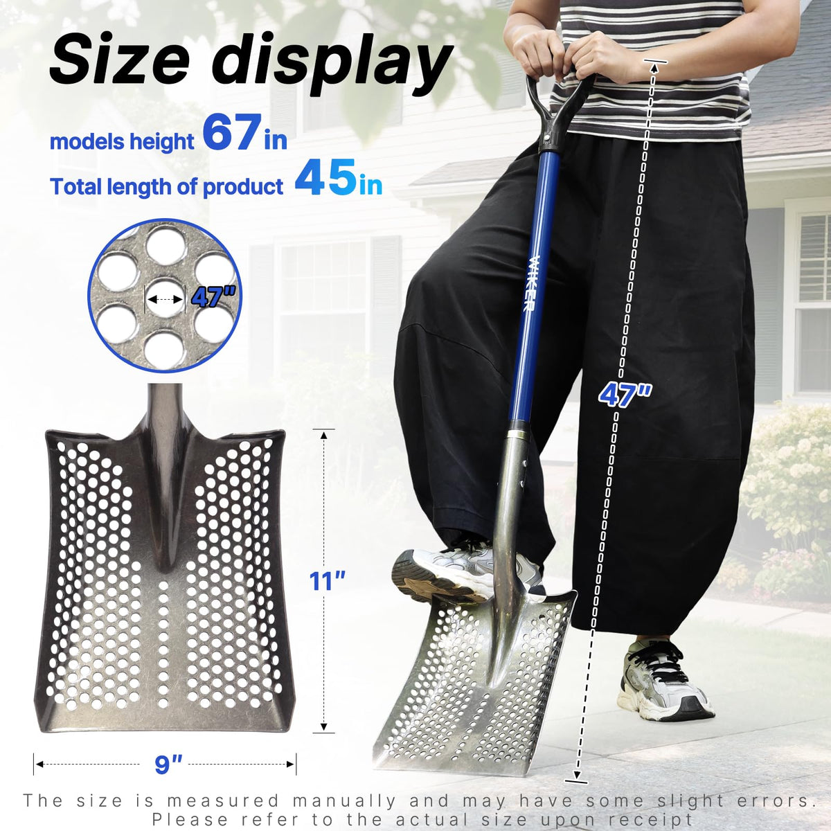 WIKER ergonomic blue fiberglass handle shovel designed for comfortable use