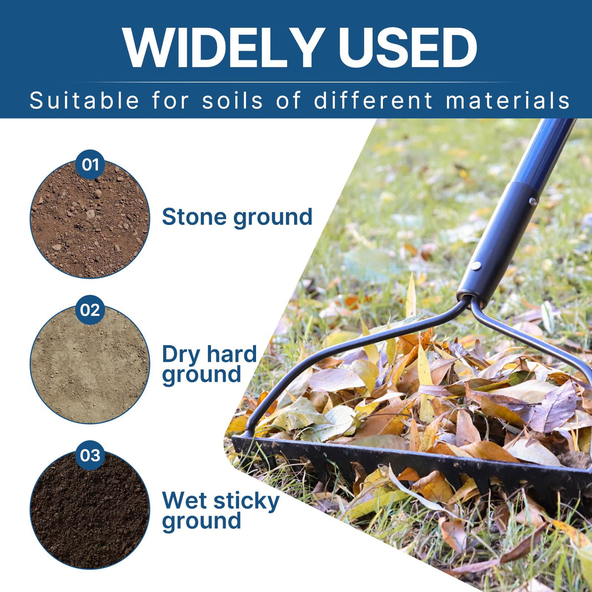 WIKER gravel pathway cleanup rake helps clear paths efficiently.