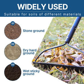 WIKER gravel pathway cleanup rake helps clear paths efficiently.