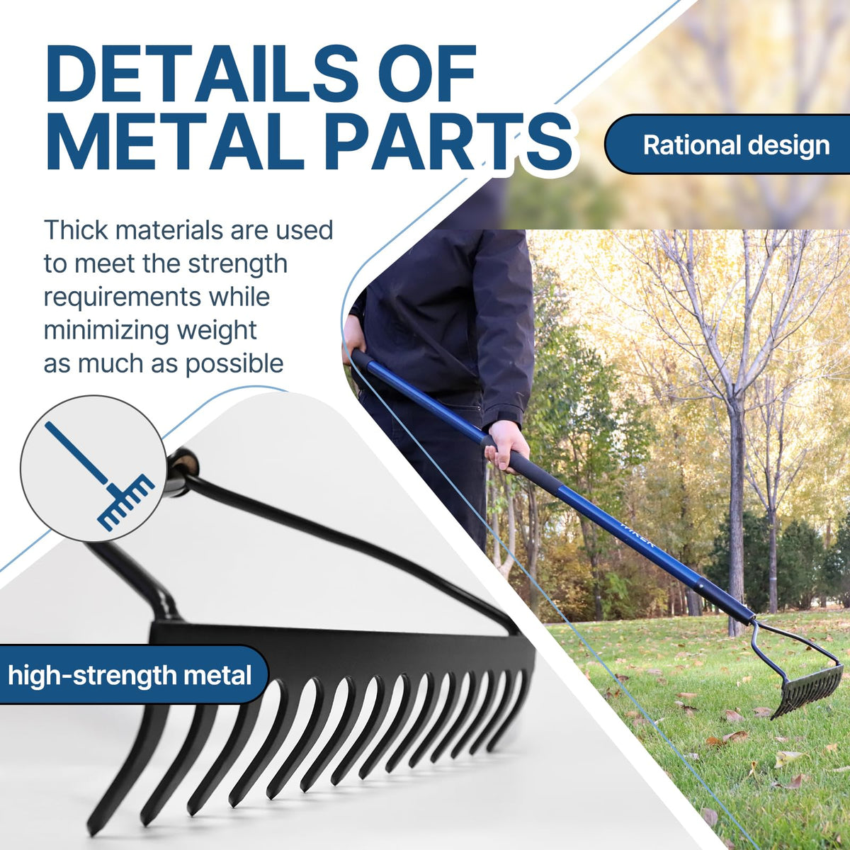 WIKER ground leveling and mulching rake ensures even soil and mulch distribution.