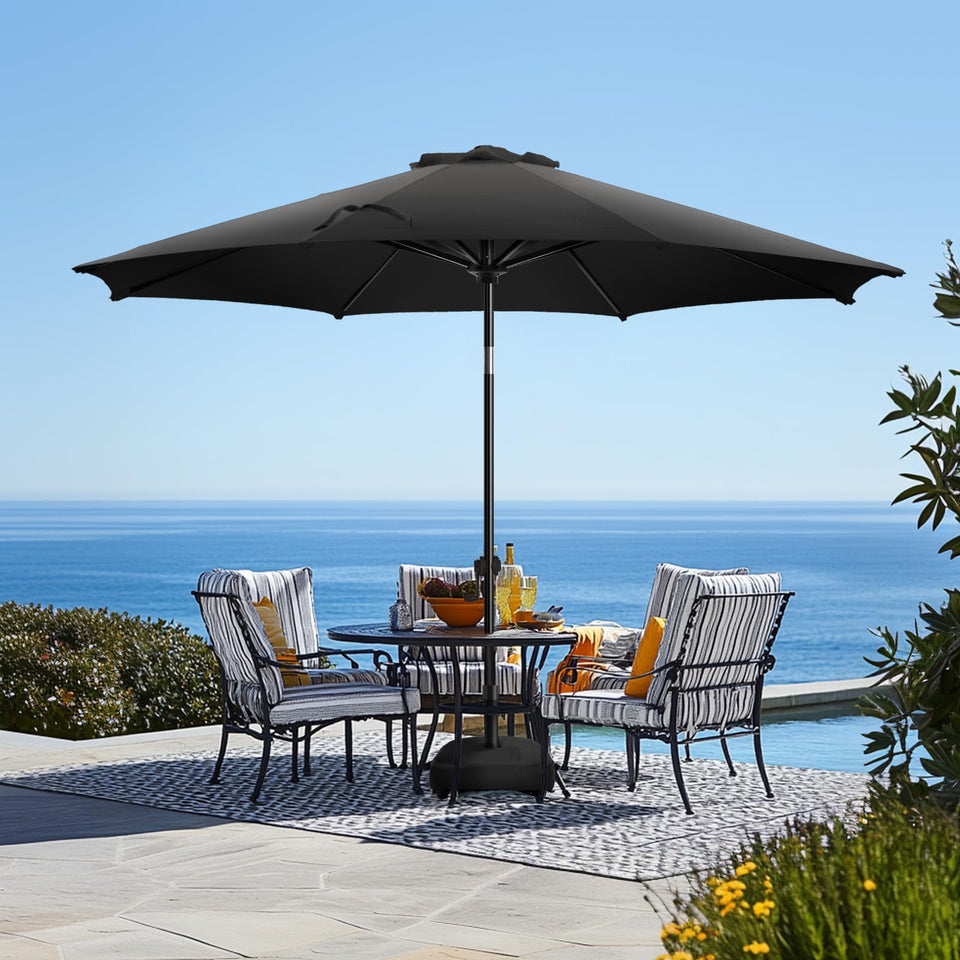 Wikiwiki 9ft patio umbrella with base included for stable shade by the pool.