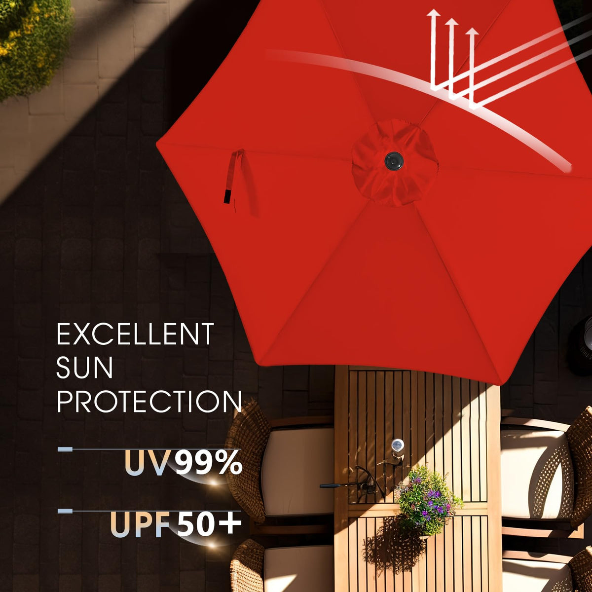 Wikiwiki tilt and crank operation enables easy canopy adjustment for sun protection.
