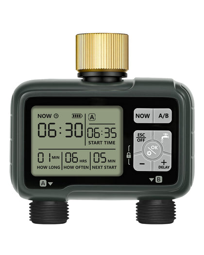 WILAWELS 2-zone timer with dual outlets for targeted watering.