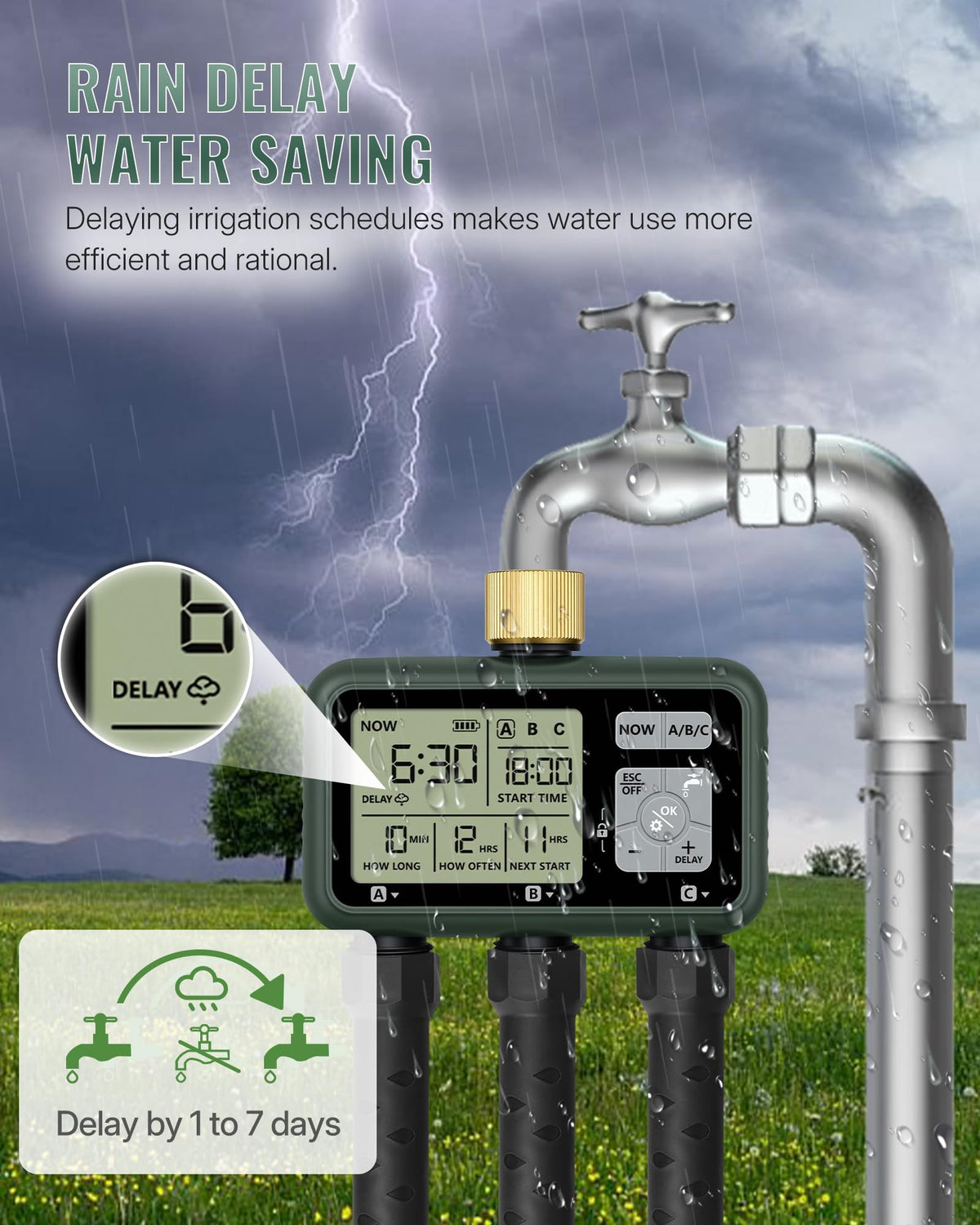 WILAWELS 3 Zone Brass Sprinkler Timer child lock for safety