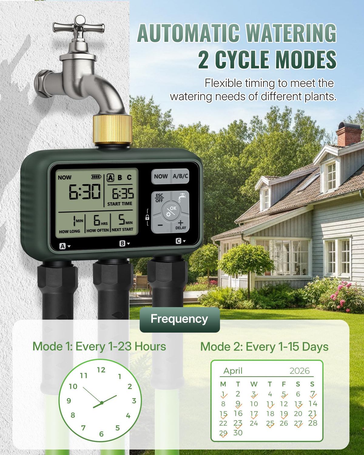 WILAWELS 3 Zone Brass Sprinkler Timer durable brass inlet for outdoors