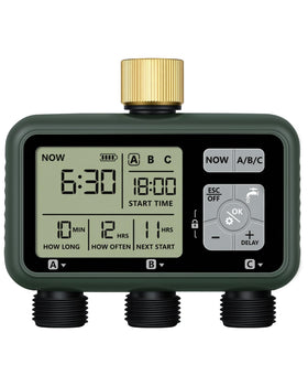 WILAWELS 3 Zone Brass Sprinkler Timer front view, showcasing build quality and control layout