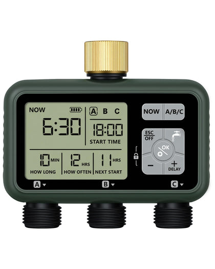 WILAWELS 3 Zone Brass Sprinkler Timer front view, showcasing build quality and control layout