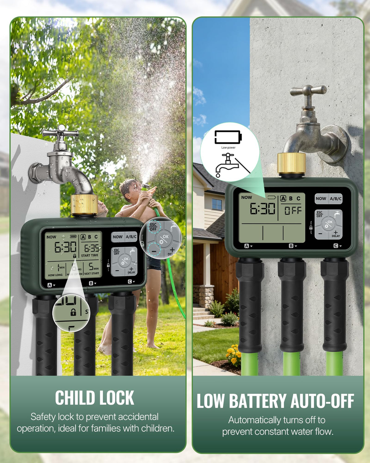 WILAWELS 3 Zone Brass Sprinkler Timer manual mode for quick watering
