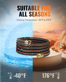 Wilawels hose withstands -40 to 176 degrees Fahrenheit with UV protection.