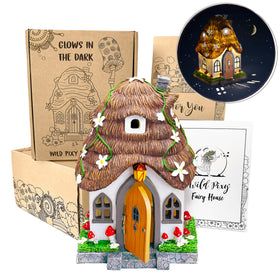 WILD PIXY Fairy House front view glowing outdoors for magical garden decor