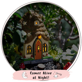 WILD PIXY Fairy House lit at night enhances garden ambience