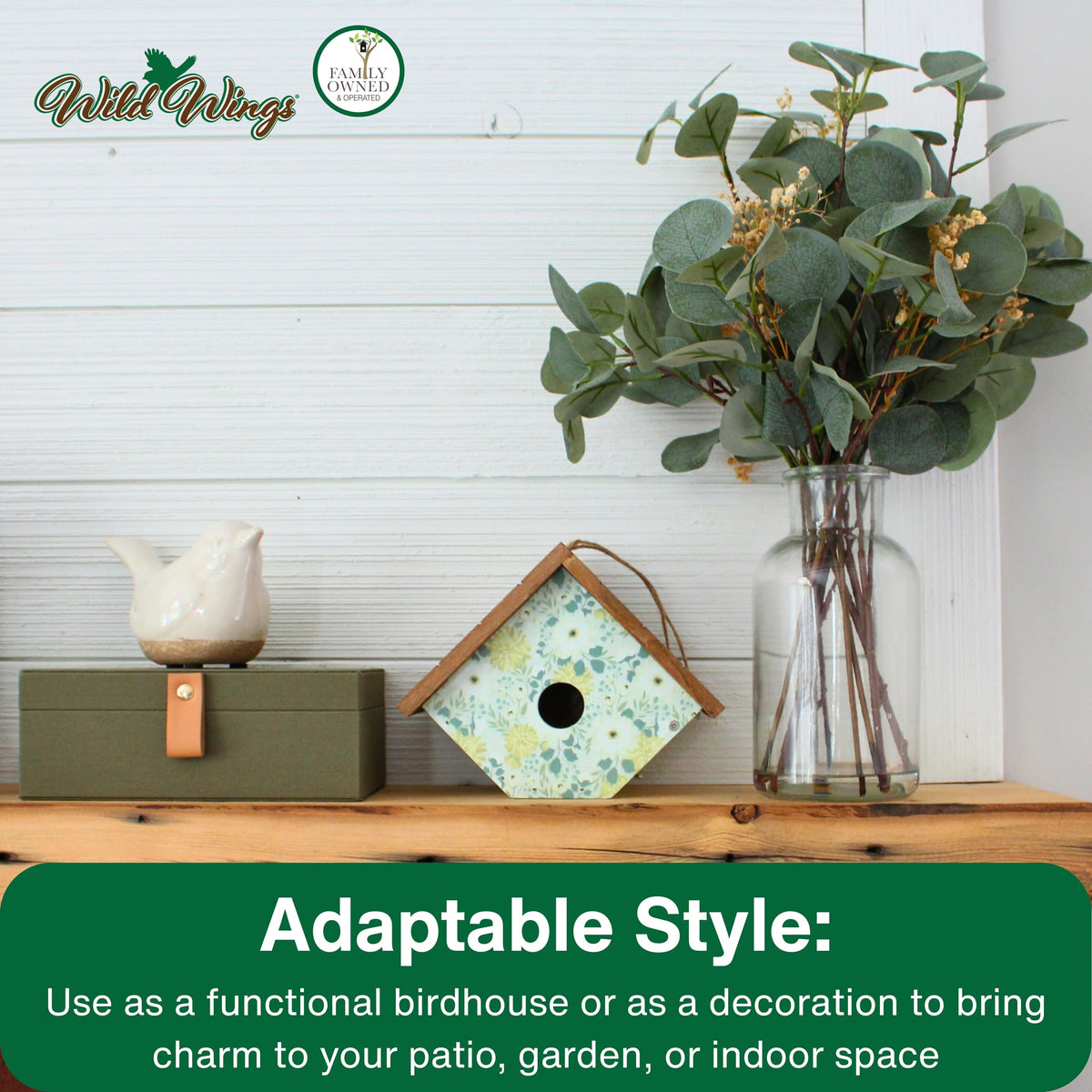 Wild Wings Blooming Nest Wren House green - ideal for garden or indoor display with songbird appeal