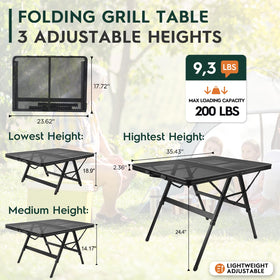 WildFinder folding grill table fully unfolded, ready for outdoor cooking and serving.