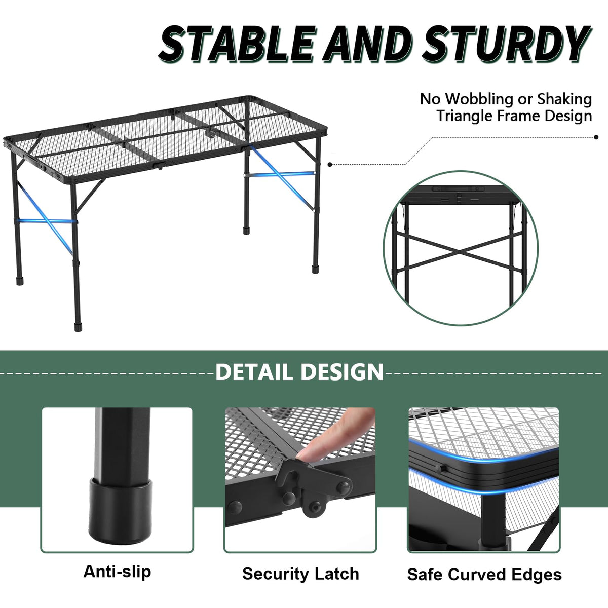 WildFinder hexagonal legs provide stable support on uneven ground.