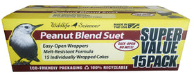 Wildlife Sciences Peanut Suet Cakes 15-pack front view for backyard bird feeding.