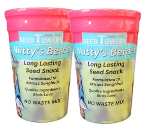 Wildlife Sciences Seed Tower 2-Pack front view attracts songbirds in the backyard