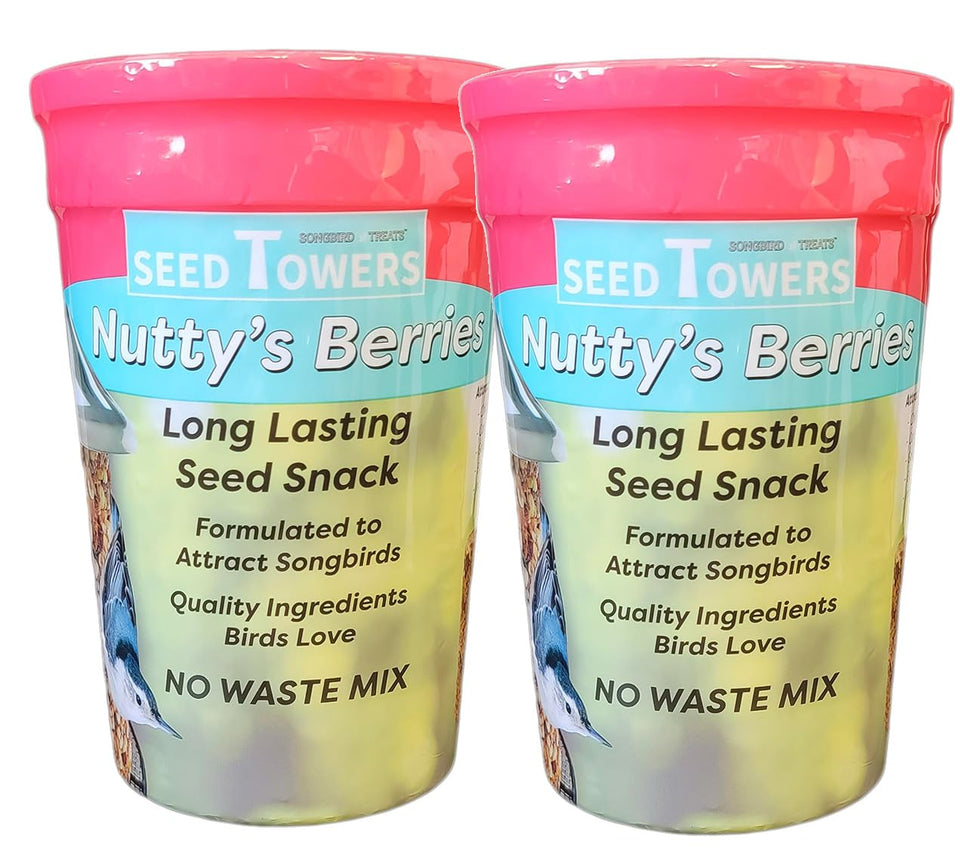 Wildlife Sciences Seed Tower 2-Pack front view attracts songbirds in the backyard