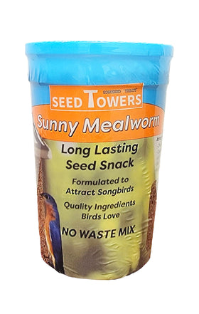 Birds feeding on Wildlife Sciences Seed Tower in a yard