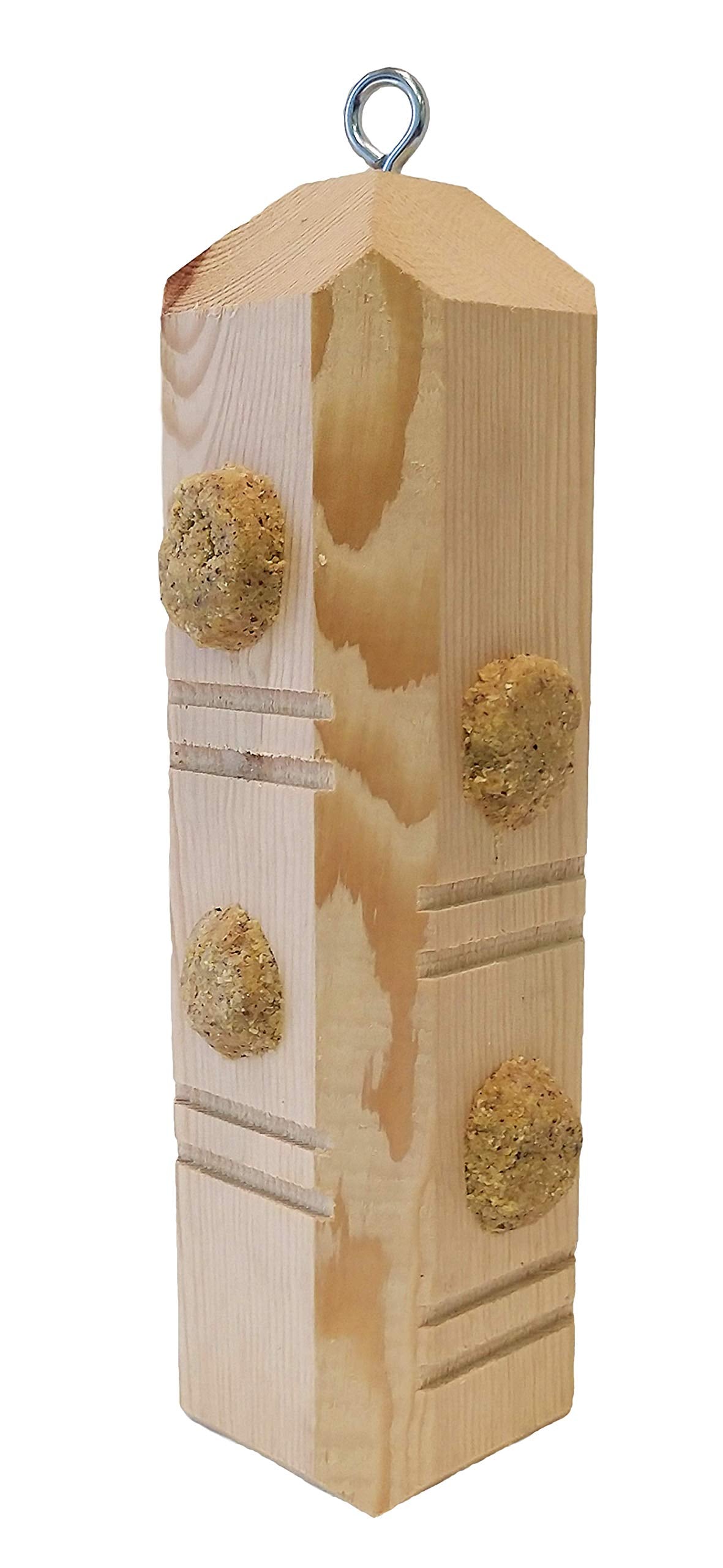 Wildlife Sciences suet plugs ingredients: rendered beef suet, cracked corn, millet, pecans.