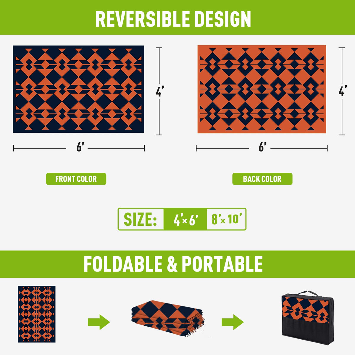 Wildroots reversible outdoor rug showing two patterns for quick patio style refresh.