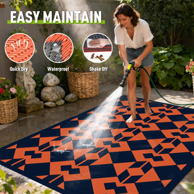 Wildroots stain-resistant waterproof patio rug with bold pattern, easy cleanup after spills.