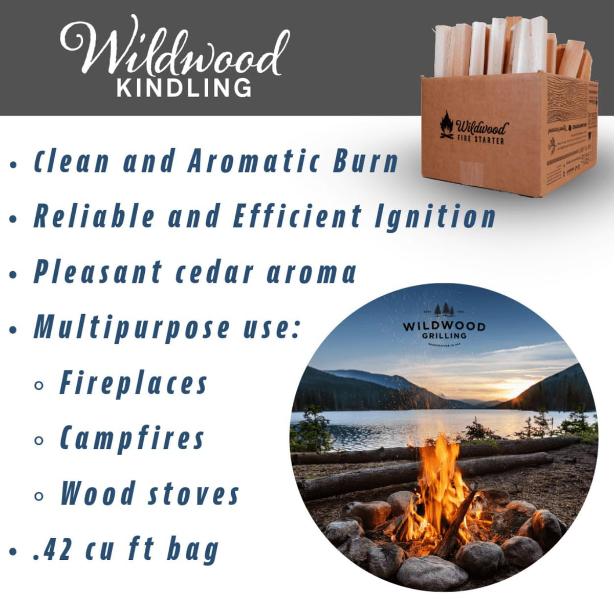 Wildwood Kindling packed for outdoor camping and easy fire building.