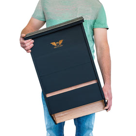 WildYard 3-chamber black bat house mounted for backyard roosting