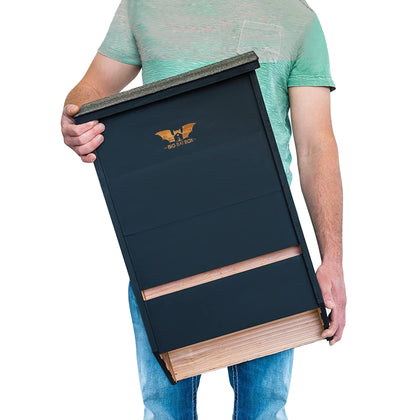 WildYard 3-chamber black bat house mounted for backyard roosting