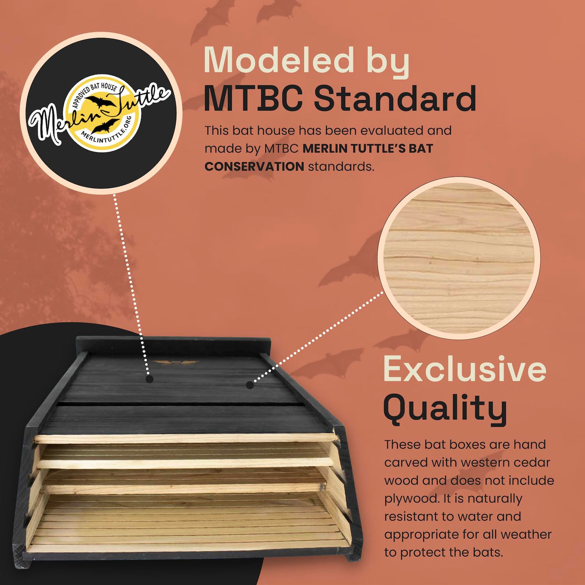 WildYard wall-mount bat house blends with exterior while deterring pests