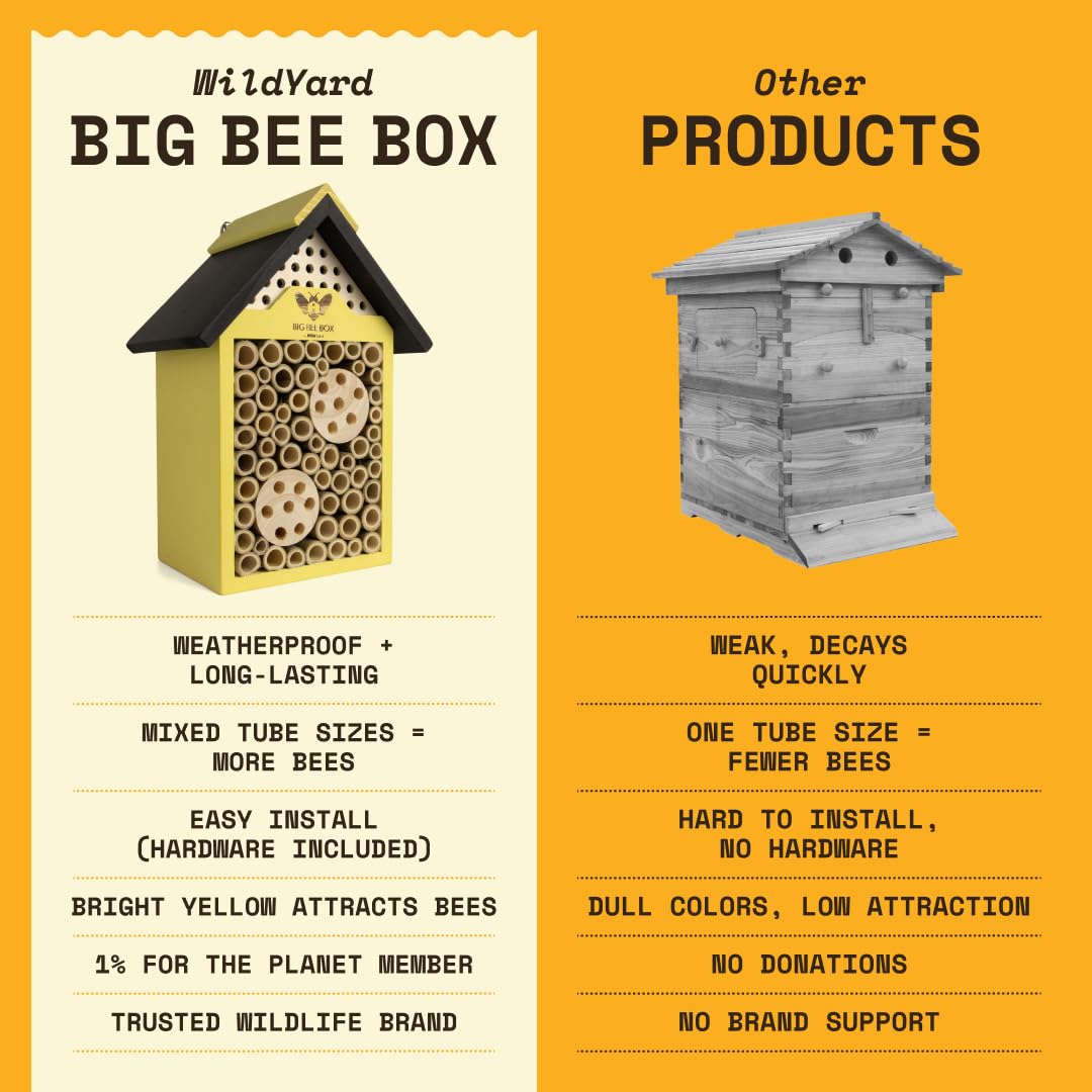 WildYard Bee House yellow decor adds cheerful garden appeal while supporting pollinators.