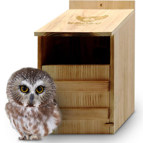 WildYard Cedar Barn Owl Nesting Box front view, preassembled and ready for easy hanging.