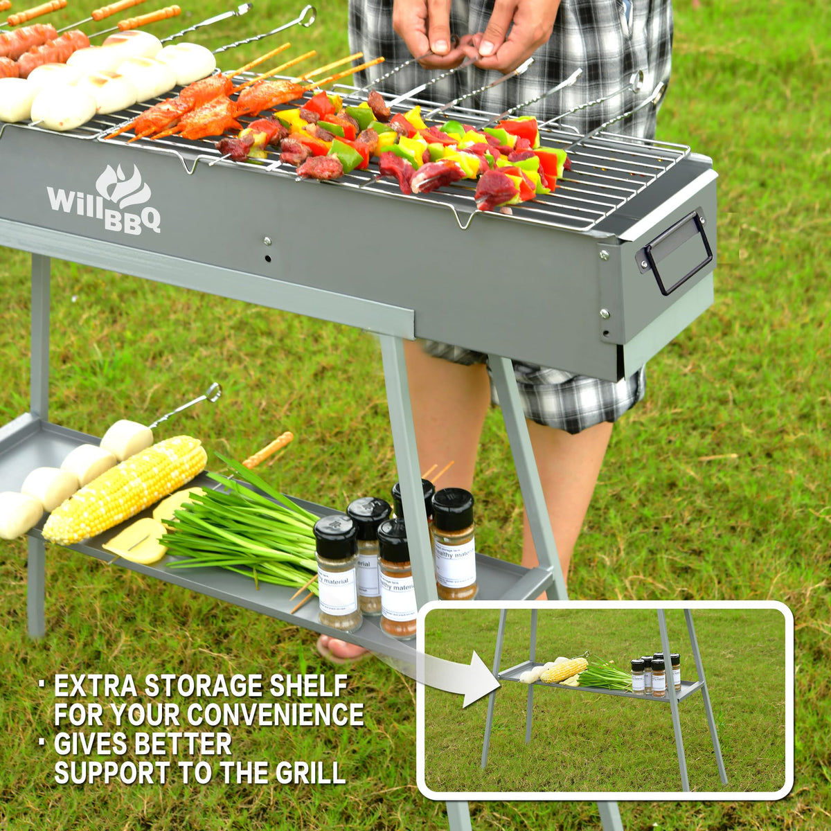WILLBBQ charcoal grill sturdy support structure withstands outdoor use