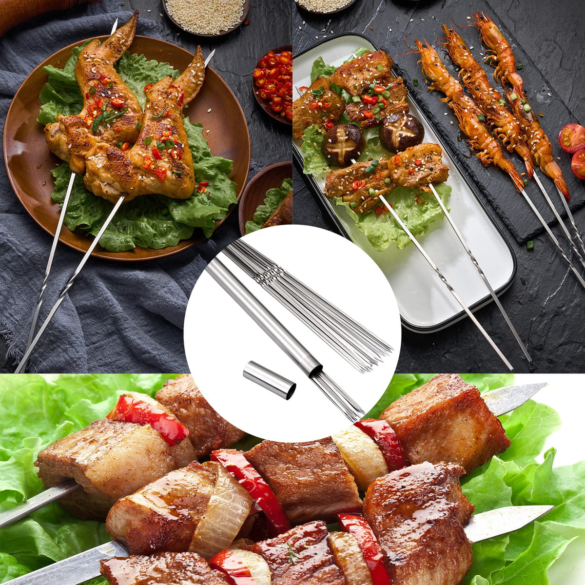 WILLBBQ ergonomic handle skewers offer comfortable grip during grilling.