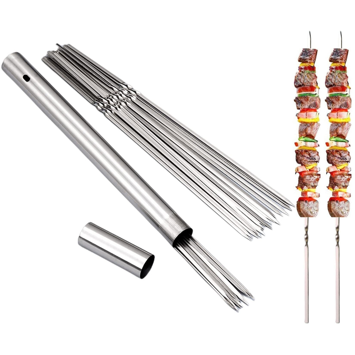 WILLBBQ flat 14.8-inch skewers provide stable grilling and even heat distribution.