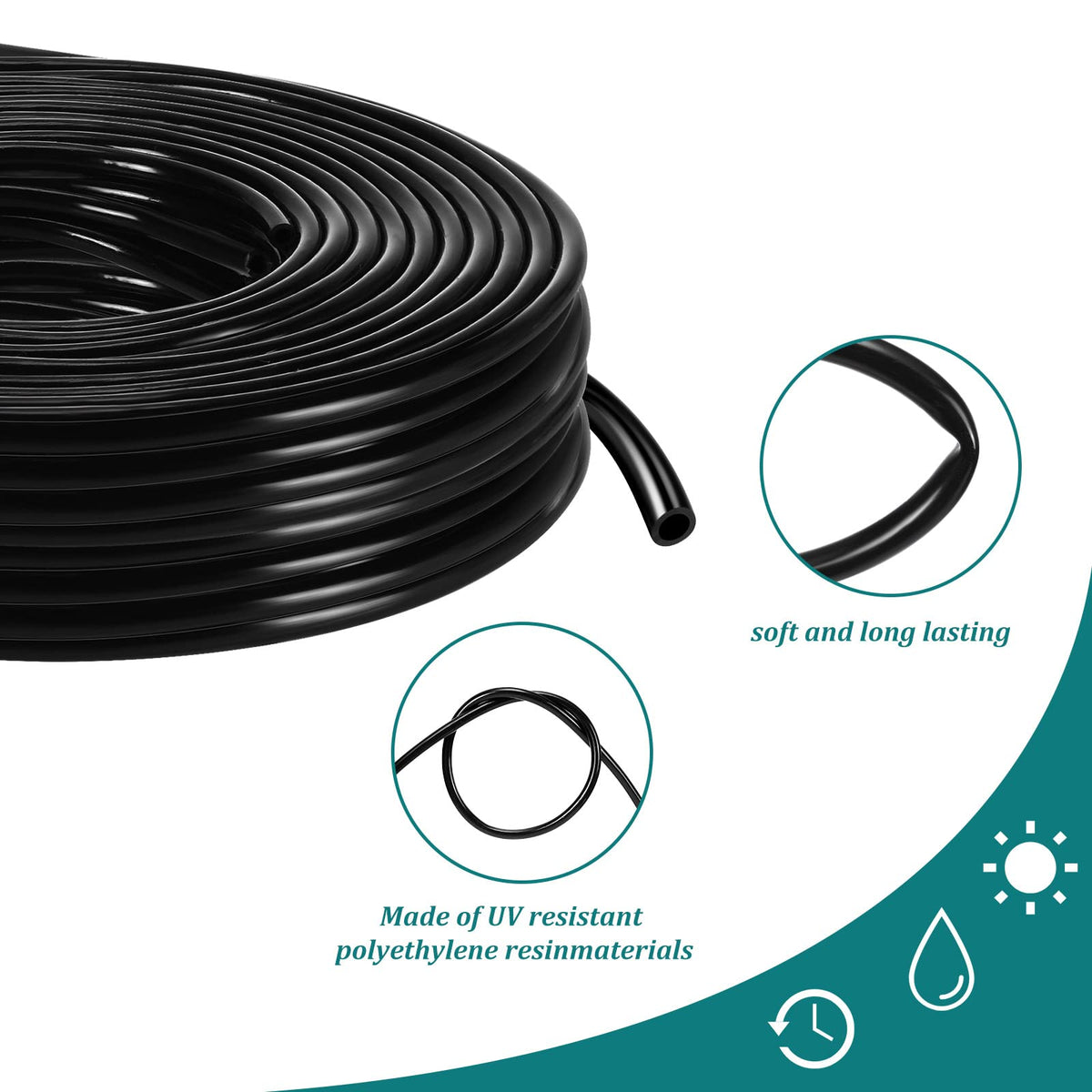 WillBond UV-resistant drip hose withstands sun and weather stresses.